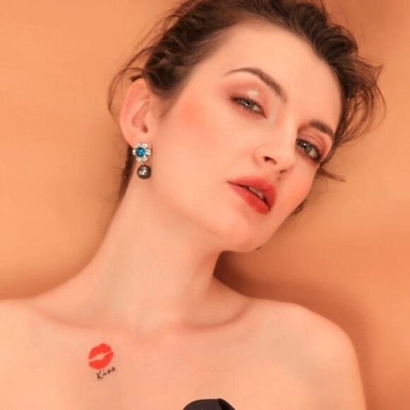 Blue Crystal Flower Pearl Vintage Silver Dangle Statement Earrings - Picture 4 of 12